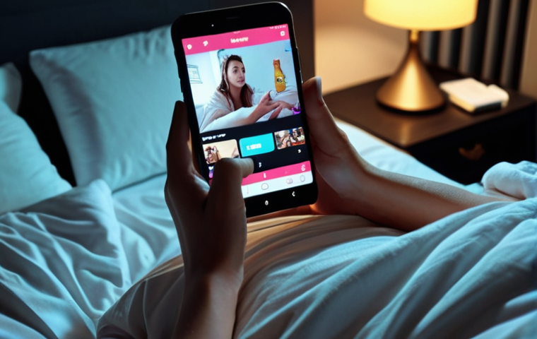 **

A person lying in bed, scrolling through short-form videos (reels or TikTok) on their smartphone. The scene is illuminated by the phone screen, highlighting a variety of engaging and dynamic videos. The overall mood is relaxed but also captivated by the content.

**